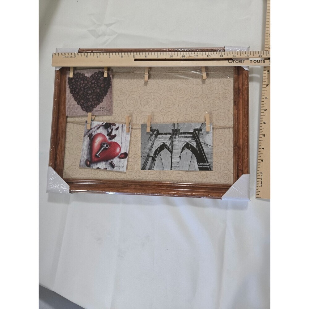 Cork And Picture Board for Wall, 16" x 12" Hanging Wood Framed Small Bulleti...